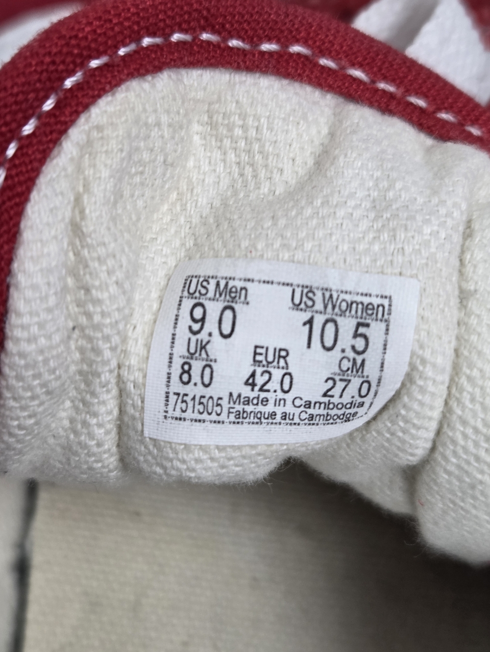 Vans Old School Men's Size 9 Red and White Suede/Canvas Sneakers - Picture 7 of 7
